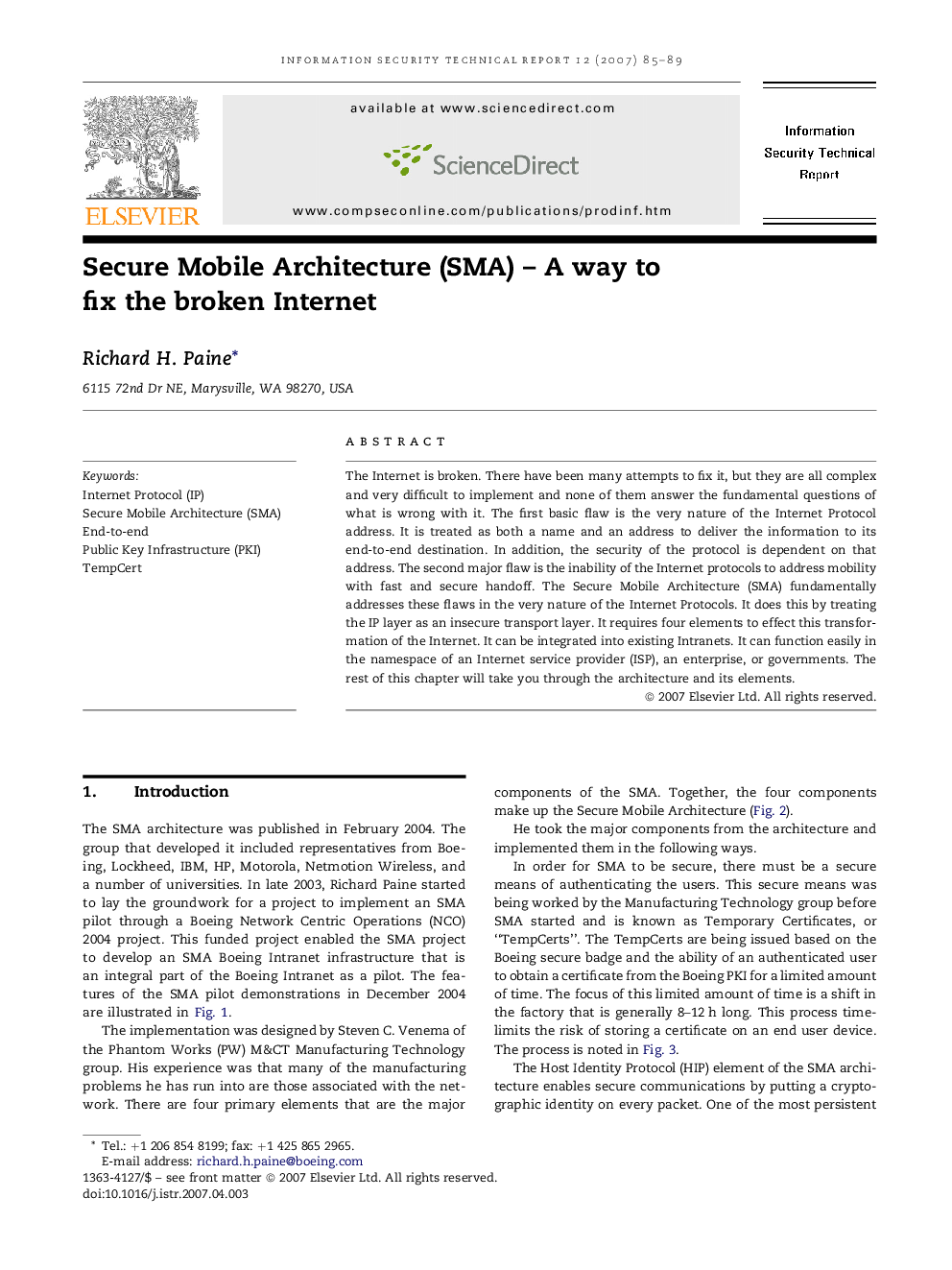 Secure Mobile Architecture (SMA) – A way to fix the broken Internet