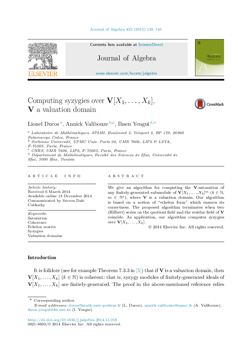 Computing syzygies over V[X1,â¦,Xk], V a valuation domain