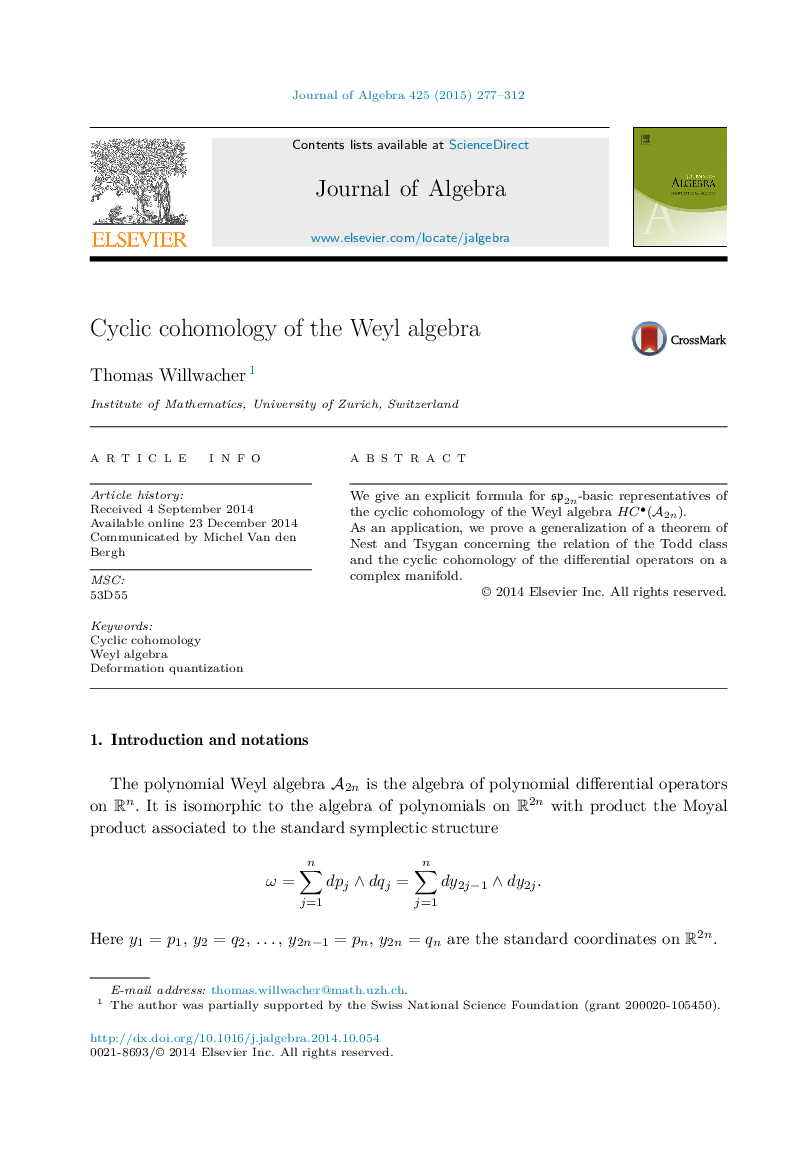 Cyclic cohomology of the Weyl algebra