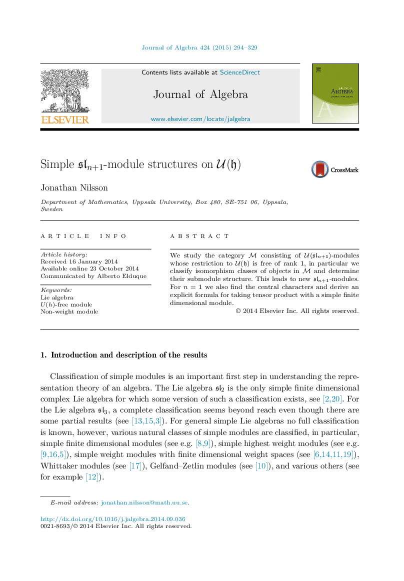 Simple sln+1sln+1-module structures on U(h)U(h)