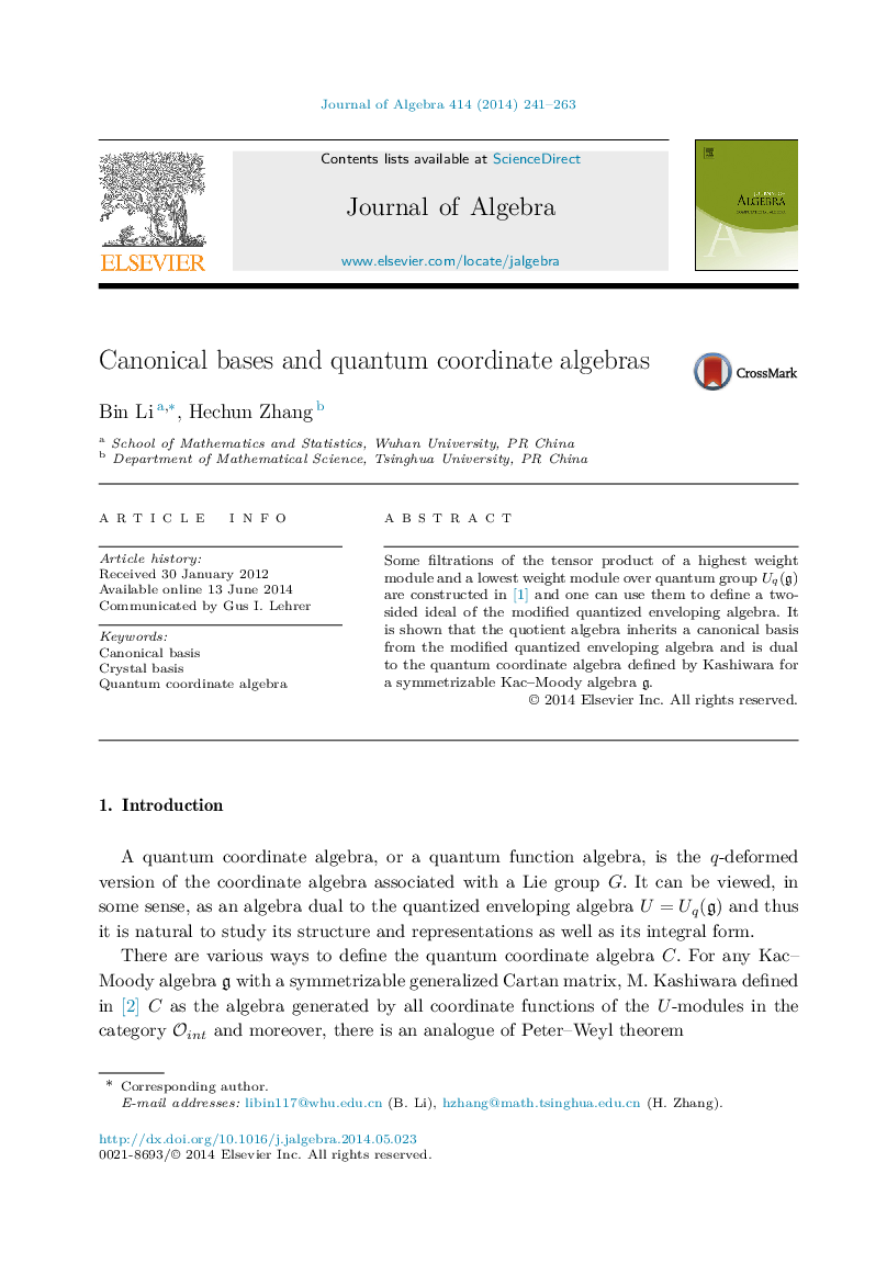 Canonical bases and quantum coordinate algebras