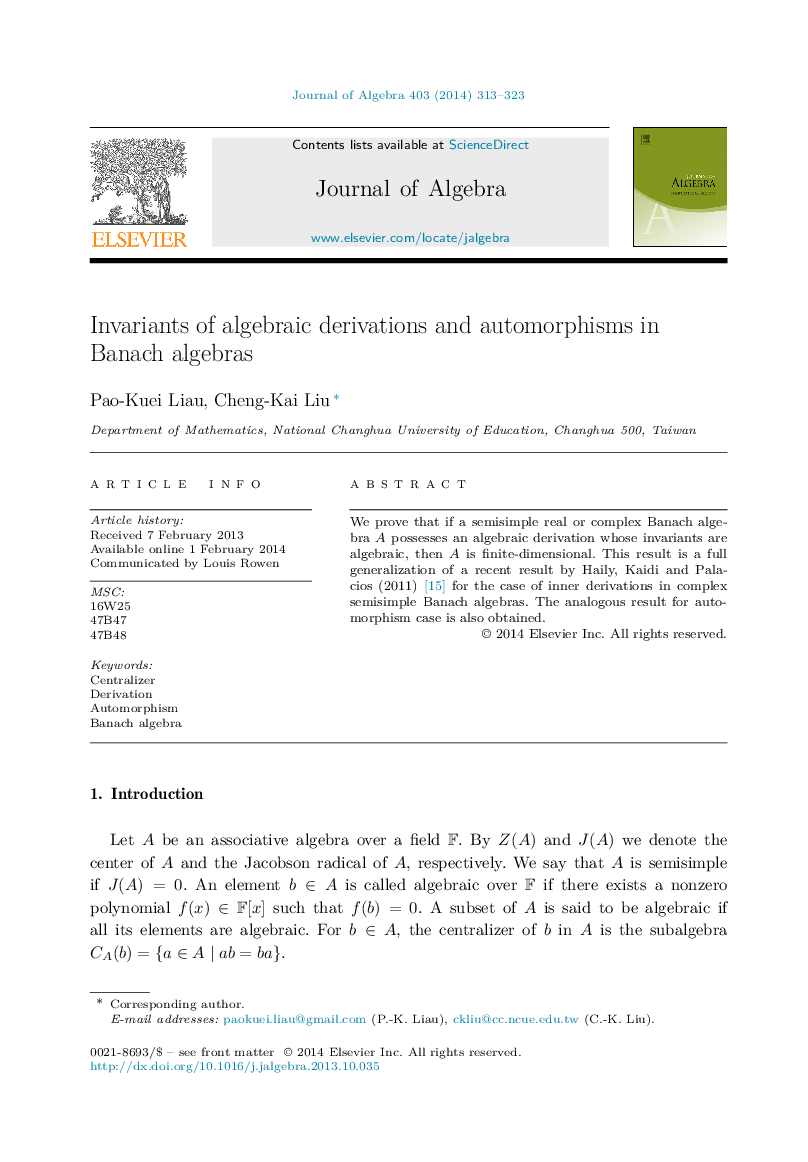 Invariants of algebraic derivations and automorphisms in Banach algebras