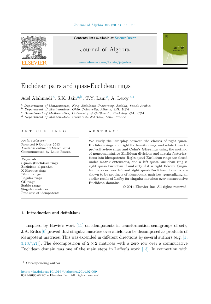 Euclidean pairs and quasi-Euclidean rings