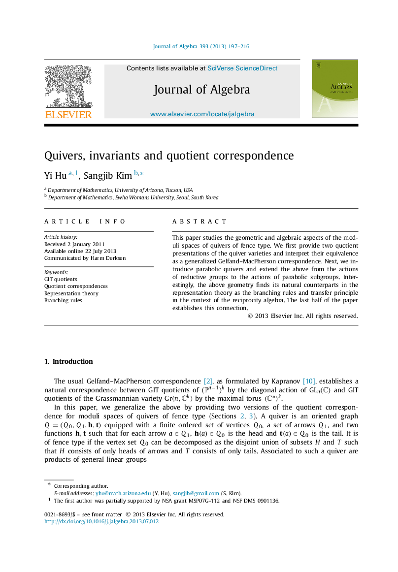 Quivers, invariants and quotient correspondence