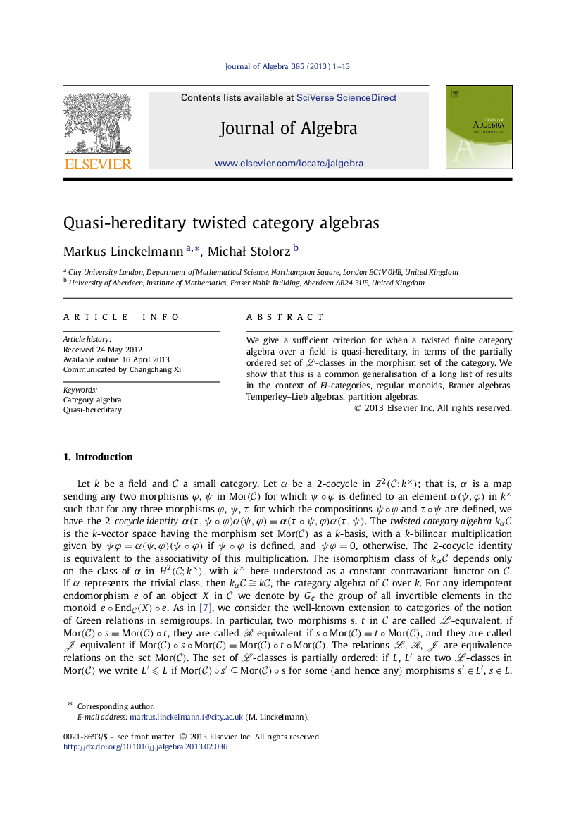 Quasi-hereditary twisted category algebras