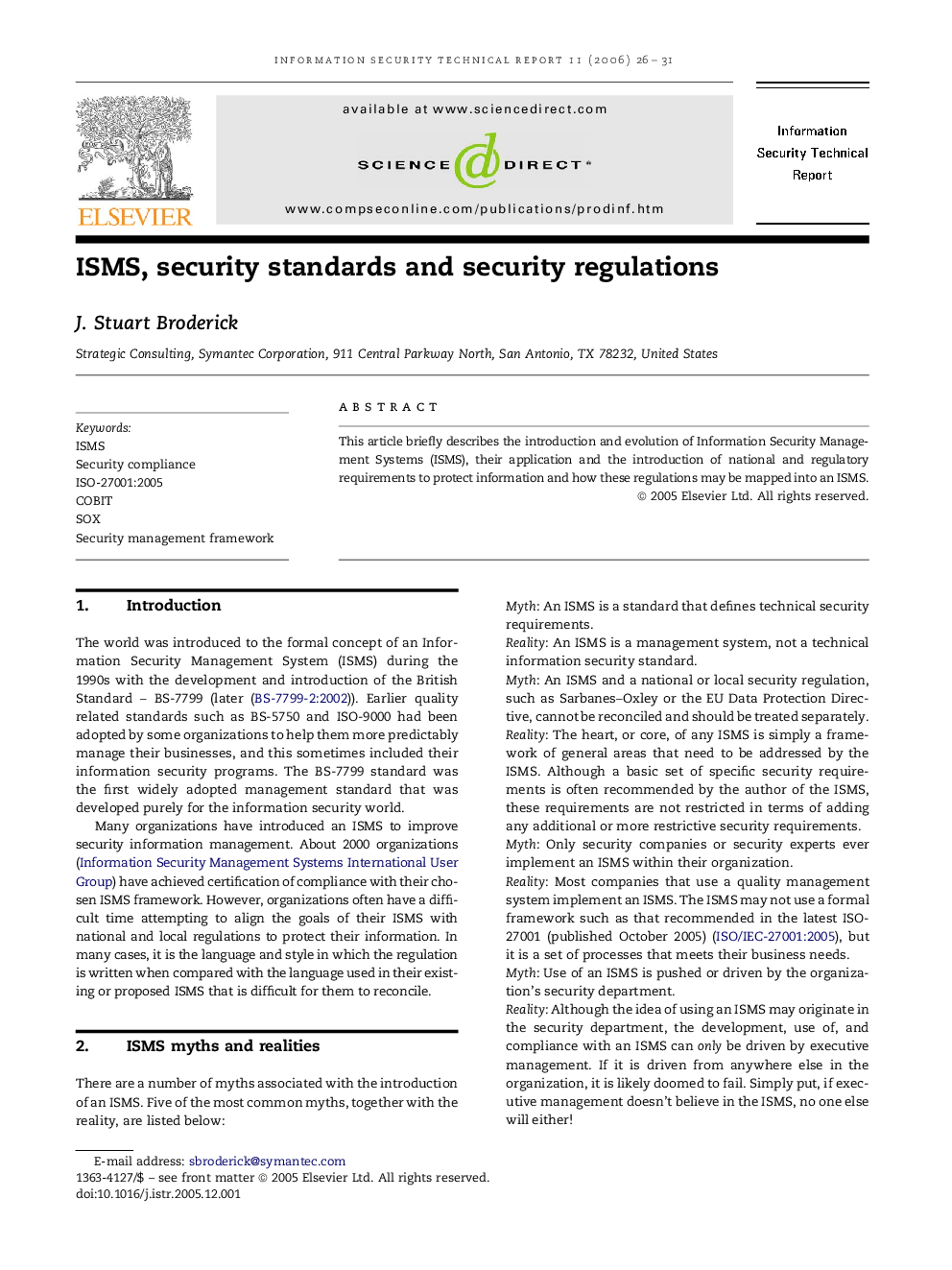 ISMS, security standards and security regulations