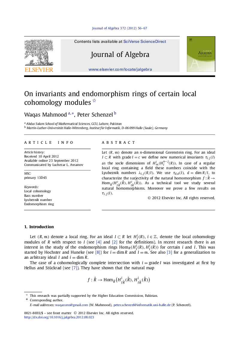 On invariants and endomorphism rings of certain local cohomology modules 