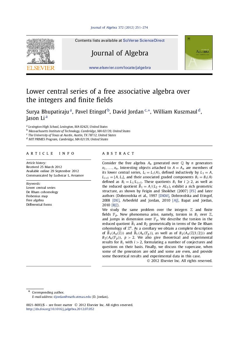 Lower central series of a free associative algebra over the integers and finite fields