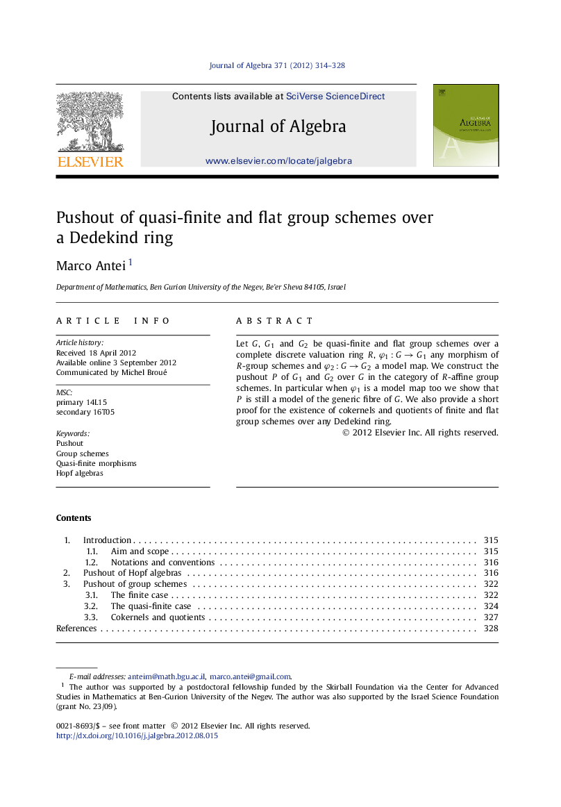 Pushout of quasi-finite and flat group schemes over a Dedekind ring