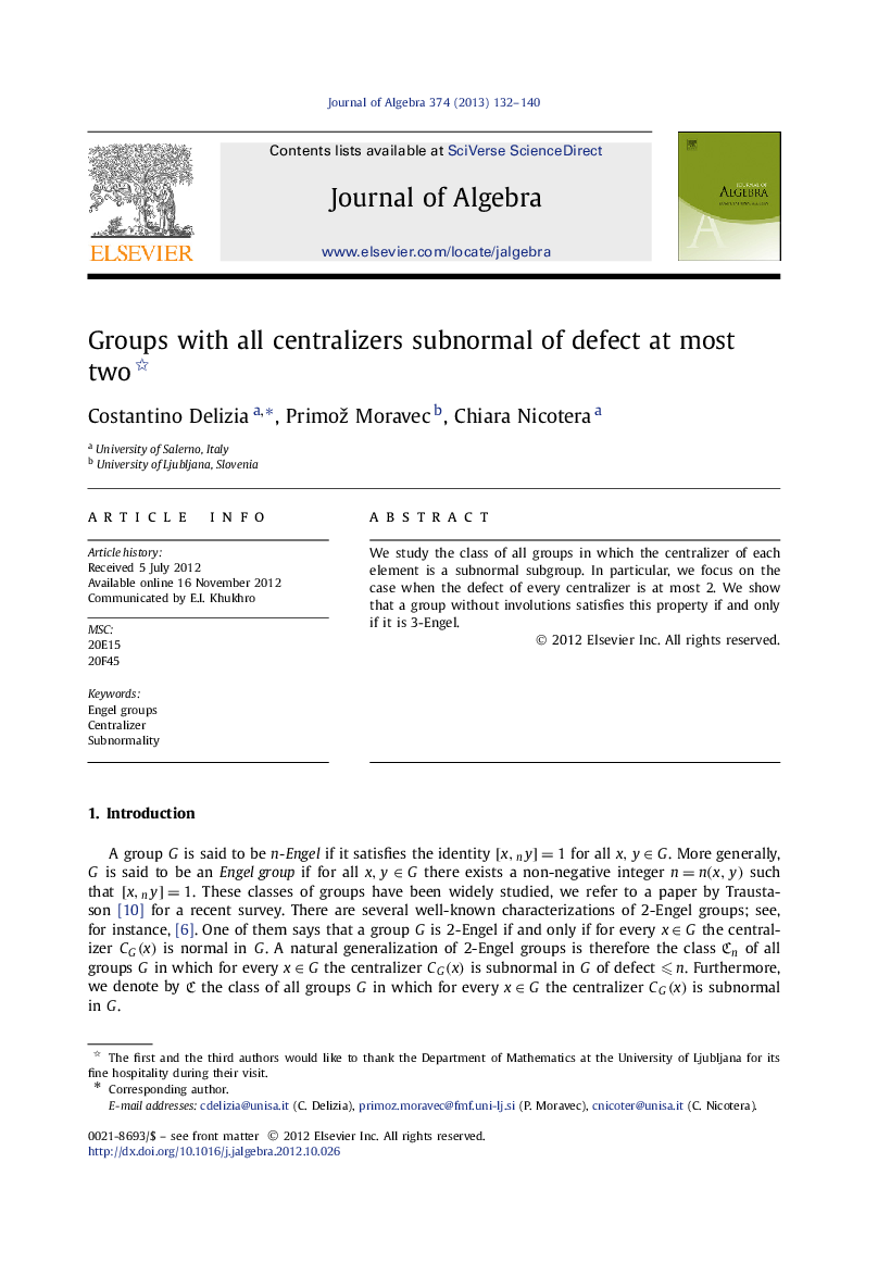 Groups with all centralizers subnormal of defect at most two 