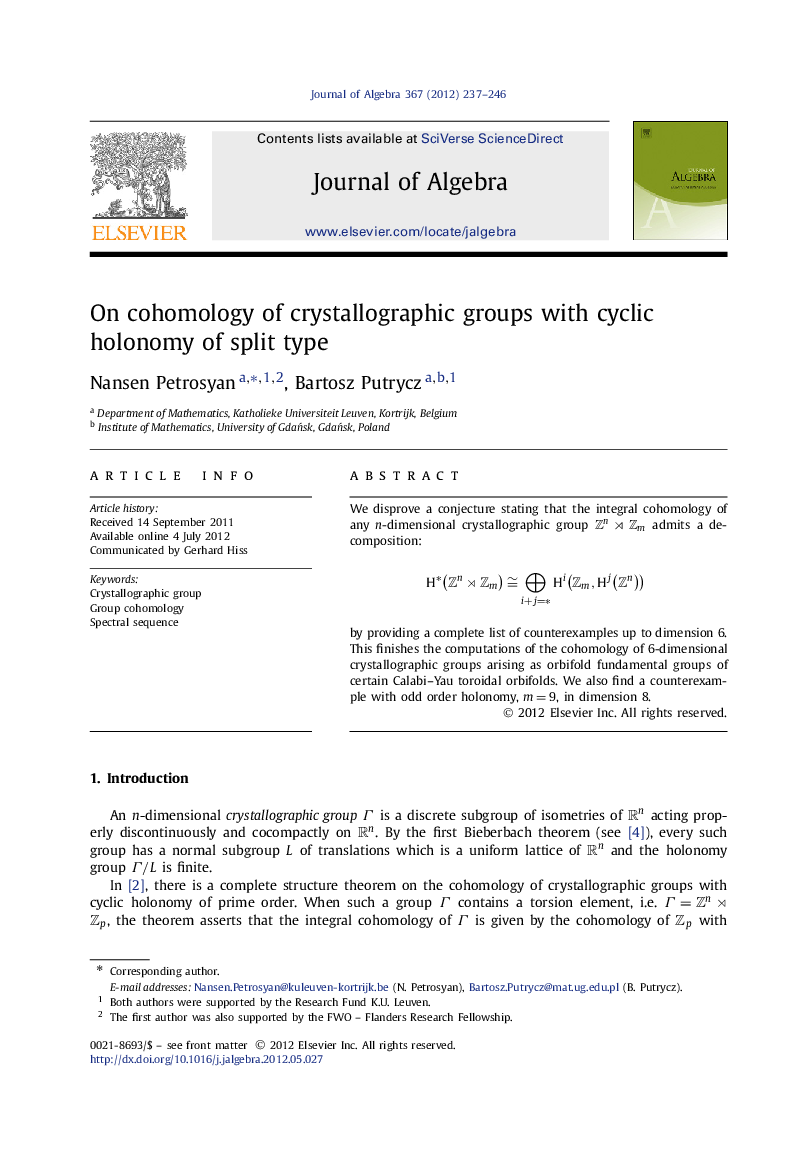 On cohomology of crystallographic groups with cyclic holonomy of split type