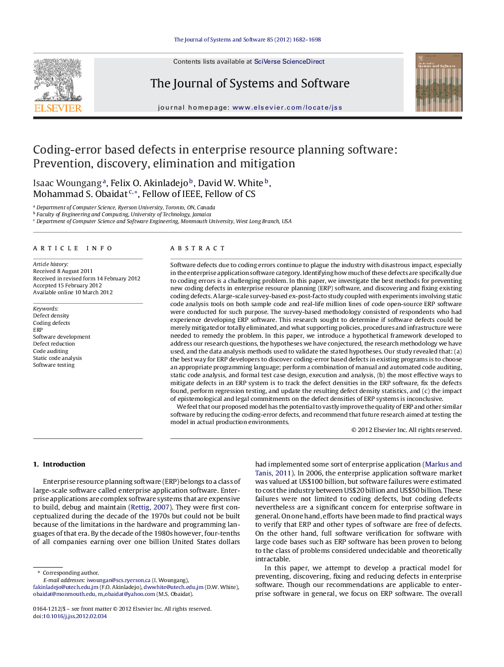 Coding-error based defects in enterprise resource planning software: Prevention, discovery, elimination and mitigation