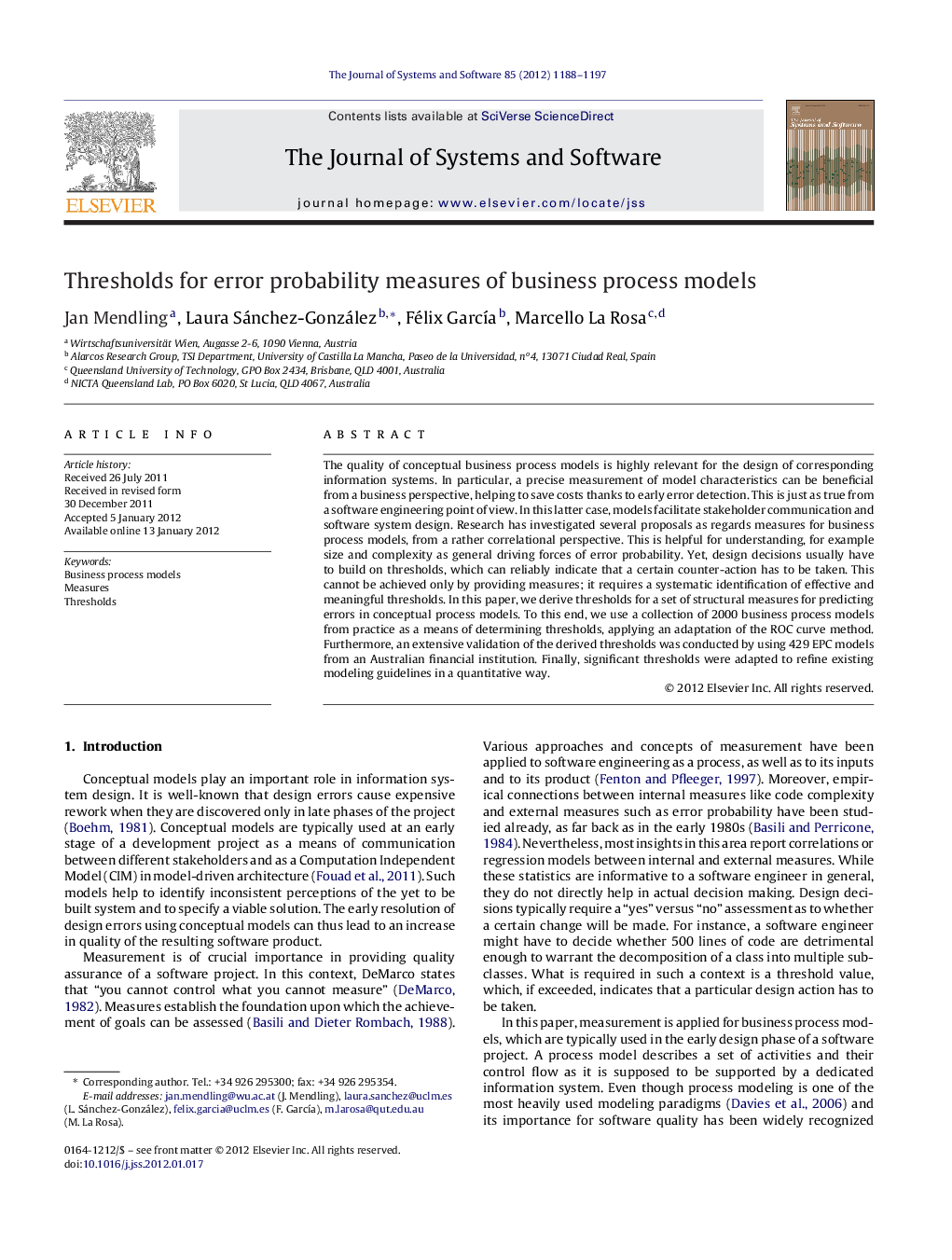 Thresholds for error probability measures of business process models