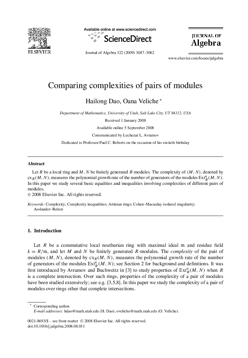 Comparing complexities of pairs of modules