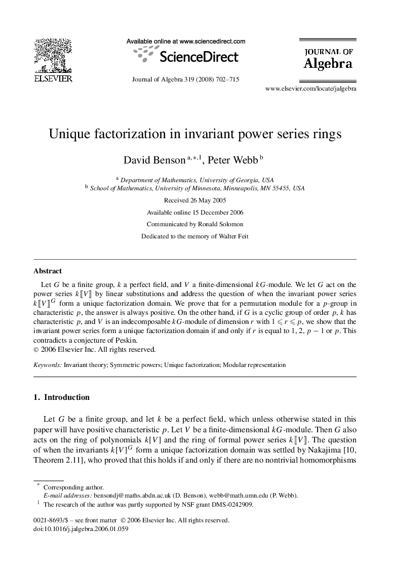 Unique factorization in invariant power series rings