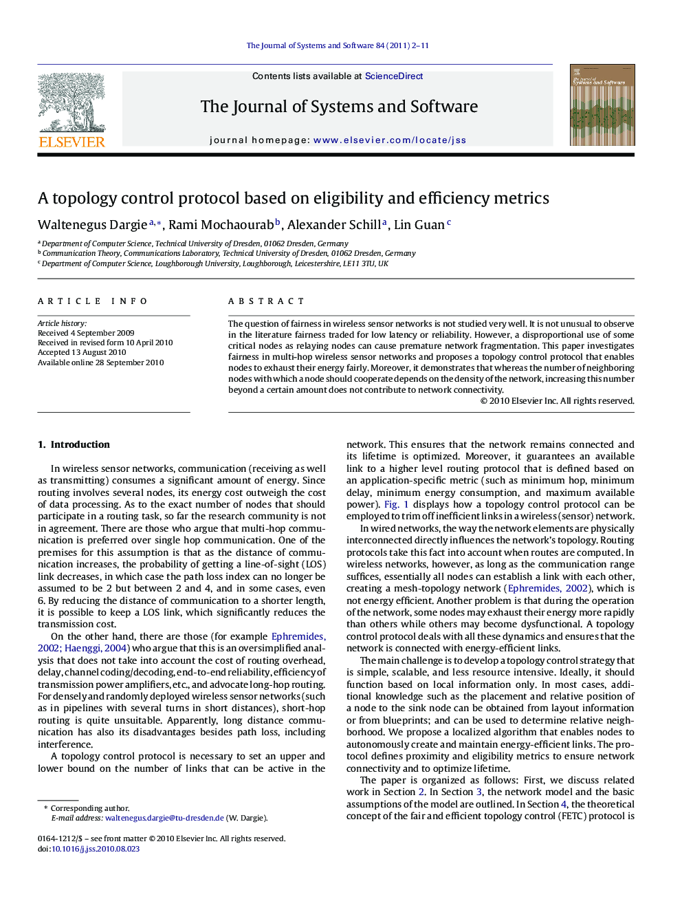 A topology control protocol based on eligibility and efficiency metrics