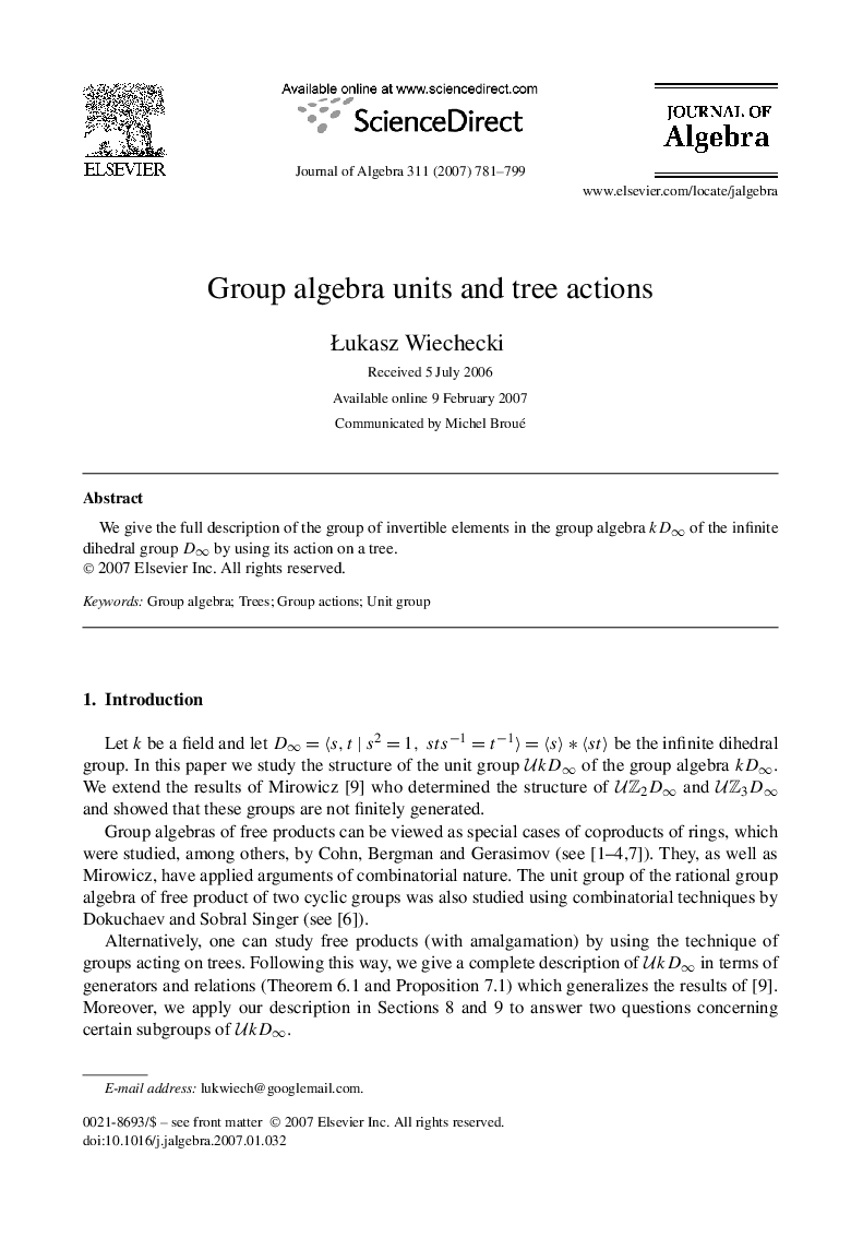 Group algebra units and tree actions