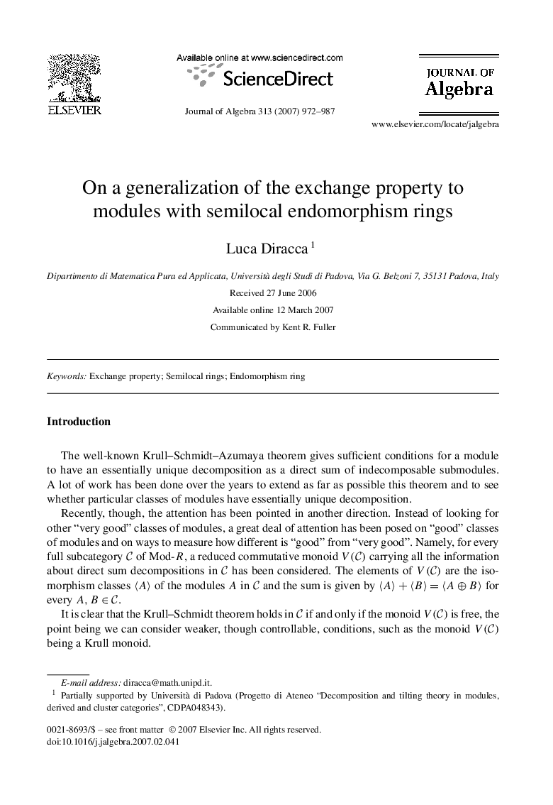 On a generalization of the exchange property to modules with semilocal endomorphism rings