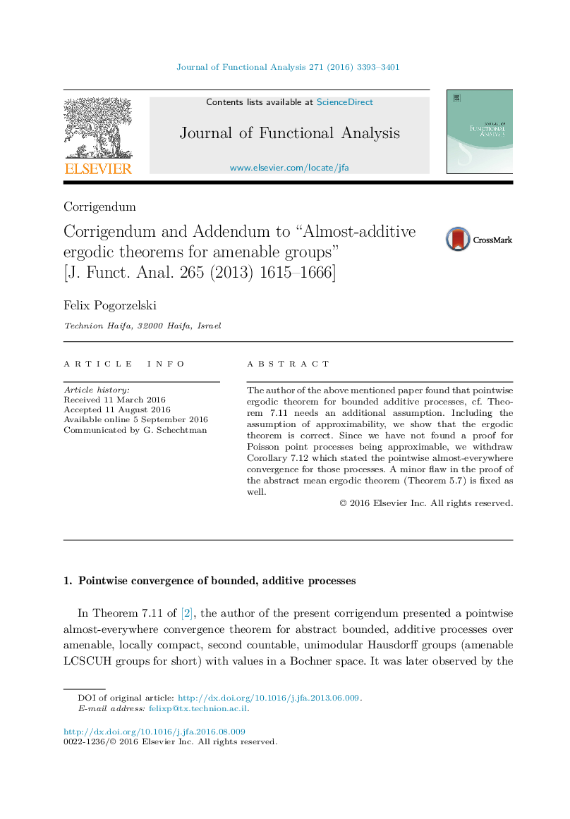 Corrigendum and Addendum to “Almost-additive ergodic theorems for amenable groups” [J. Funct. Anal. 265 (2013) 1615–1666]