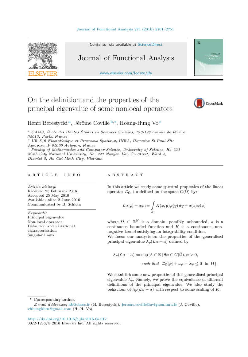 On the definition and the properties of the principal eigenvalue of some nonlocal operators