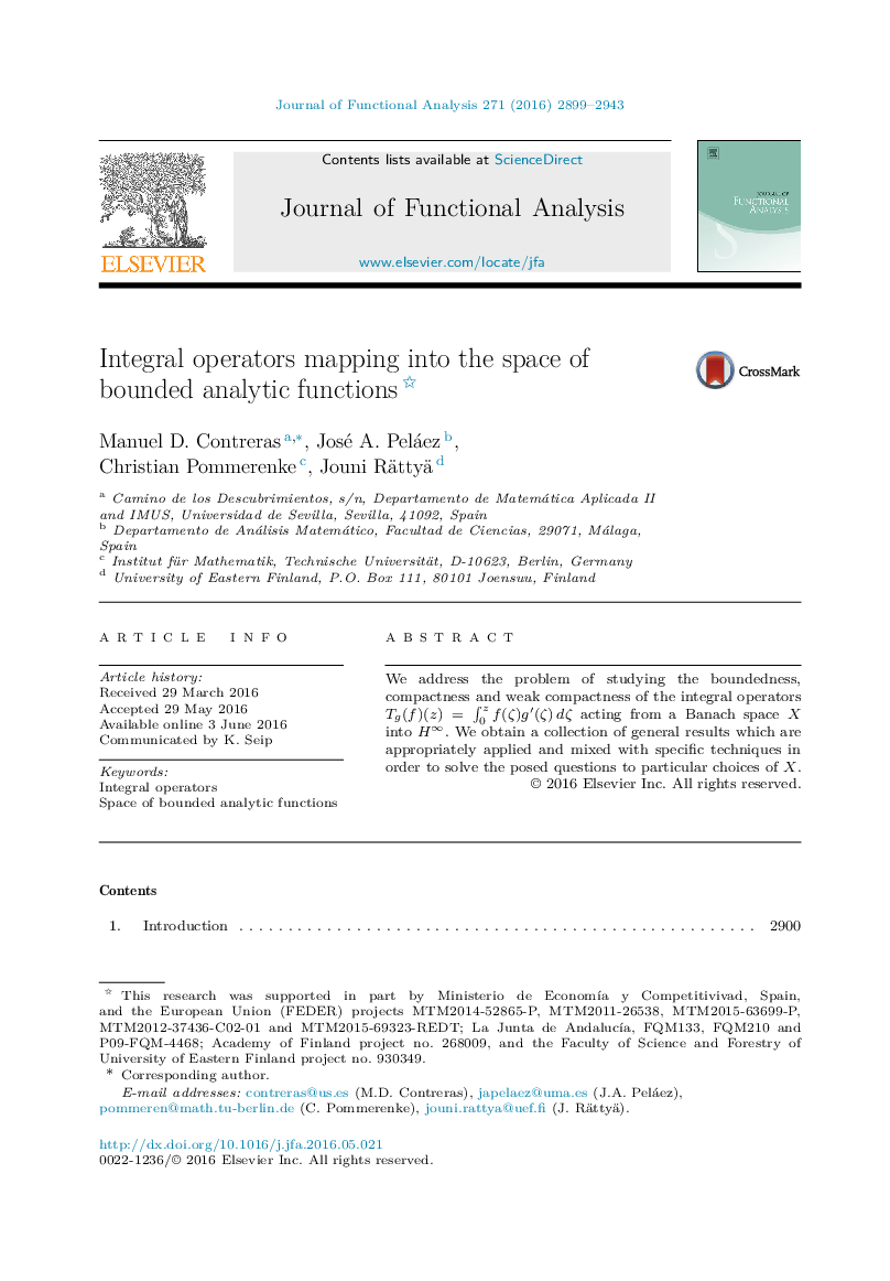 Integral operators mapping into the space of bounded analytic functions 