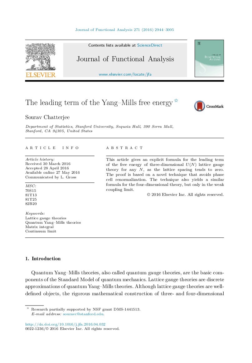 The leading term of the Yang–Mills free energy 