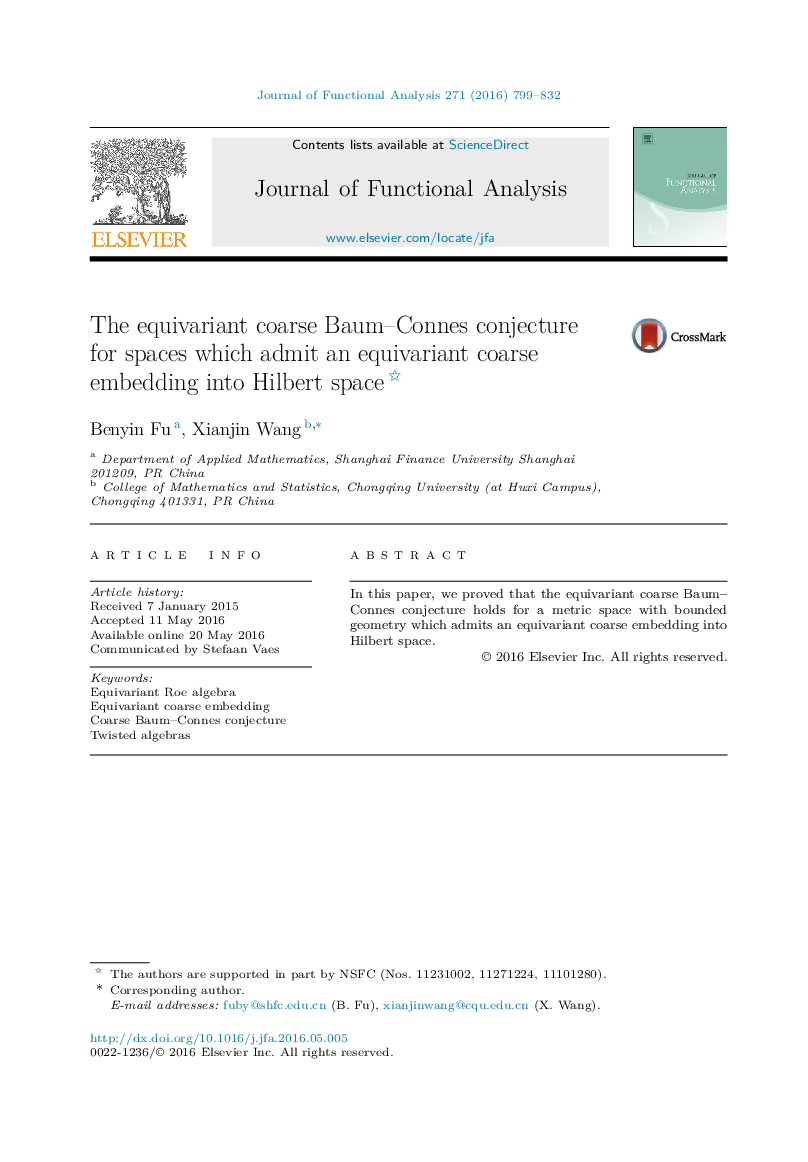 The equivariant coarse Baum–Connes conjecture for spaces which admit an equivariant coarse embedding into Hilbert space 