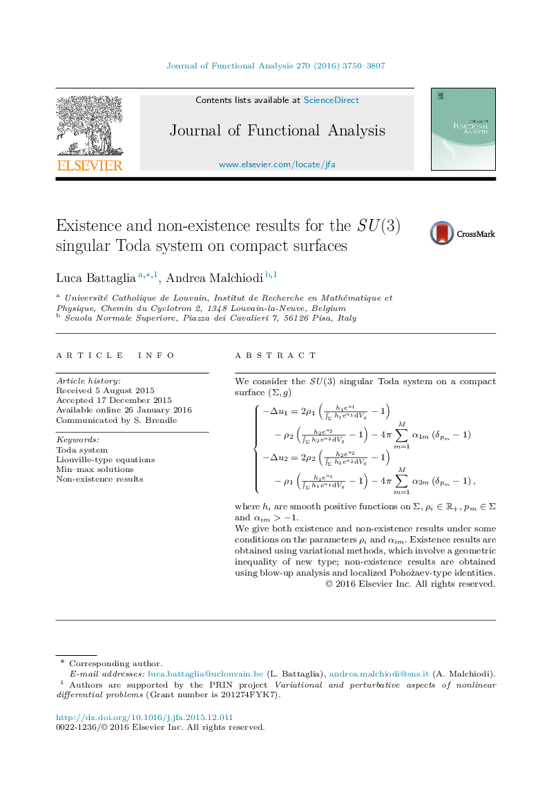 Existence and non-existence results for the SU(3) singular Toda system on compact surfaces