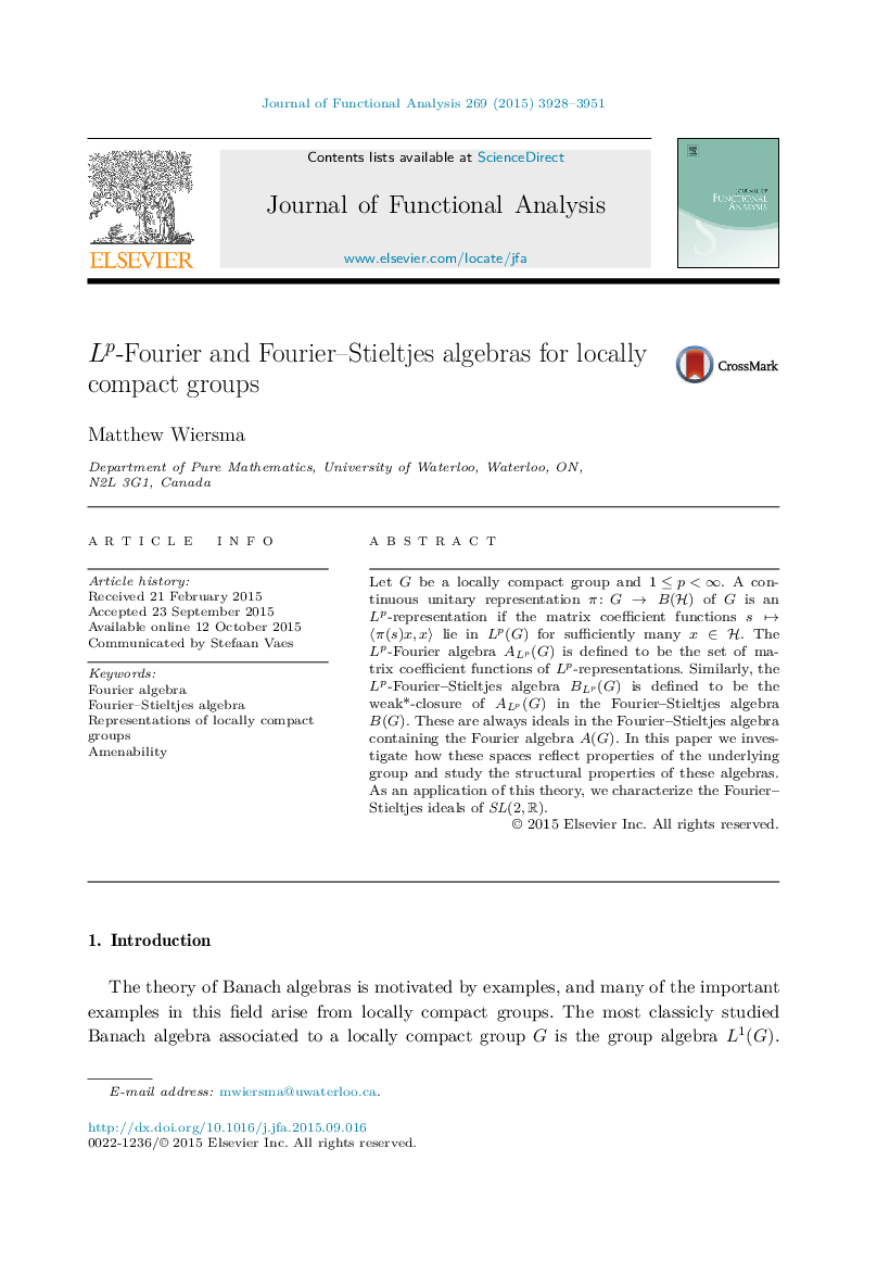 LpLp-Fourier and Fourier–Stieltjes algebras for locally compact groups