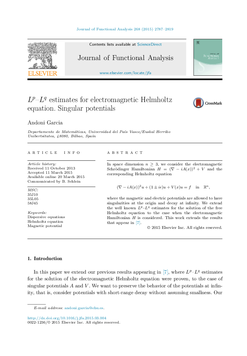 LpLp–LqLq estimates for electromagnetic Helmholtz equation. Singular potentials