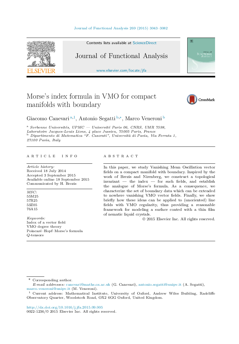 Morse's index formula in VMO for compact manifolds with boundary