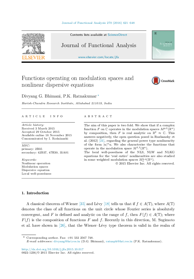 Functions operating on modulation spaces and nonlinear dispersive equations