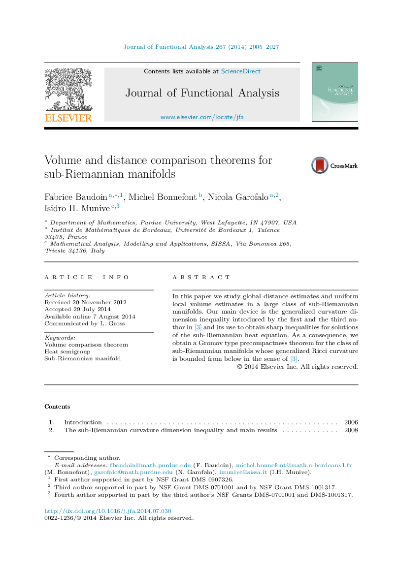 Volume and distance comparison theorems for sub-Riemannian manifolds