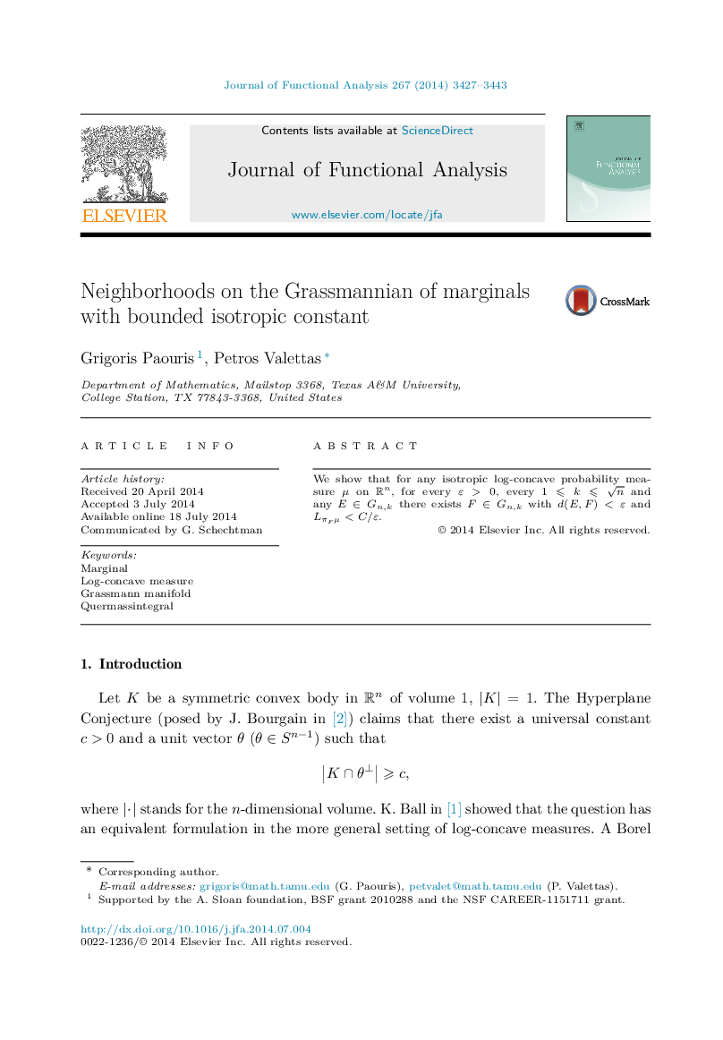 Neighborhoods on the Grassmannian of marginals with bounded isotropic constant