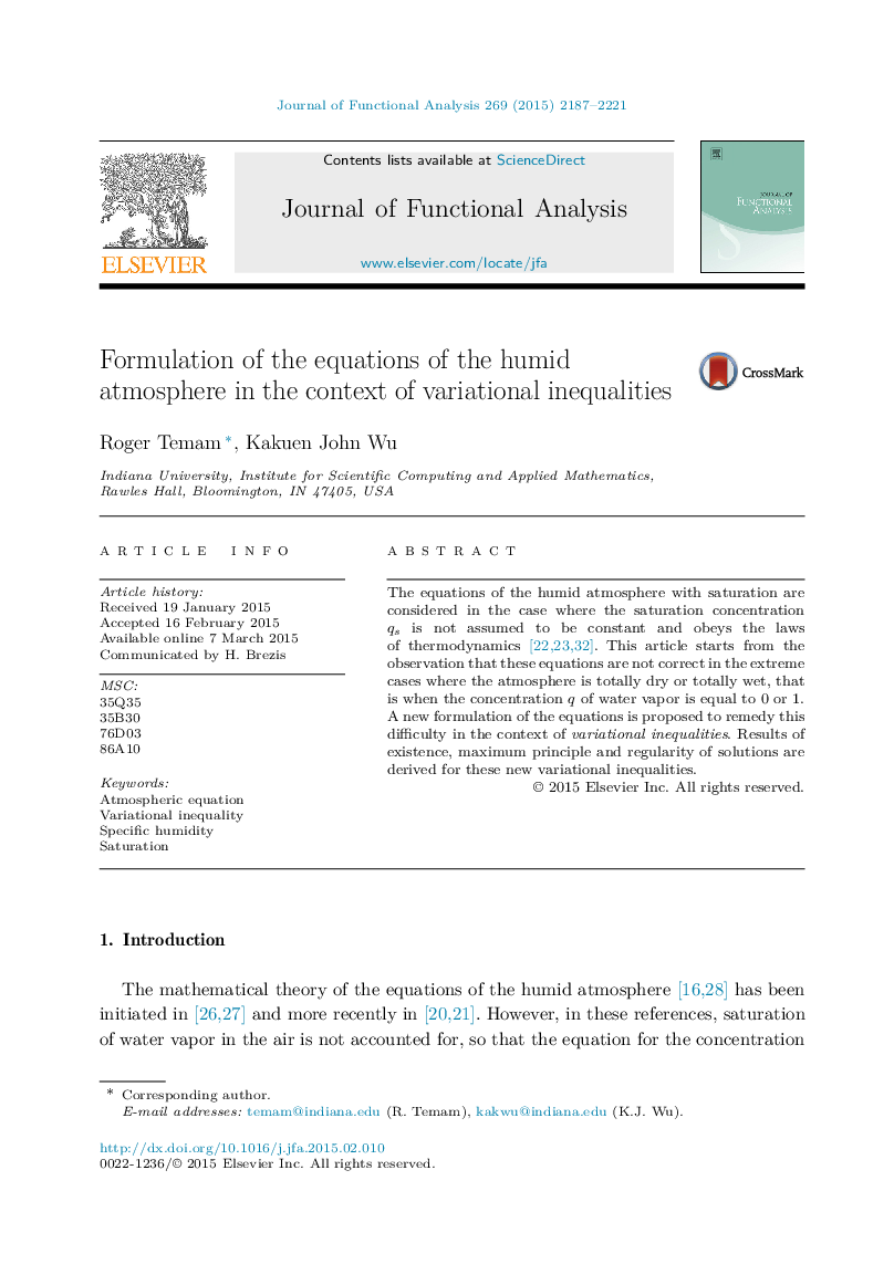 Formulation of the equations of the humid atmosphere in the context of variational inequalities