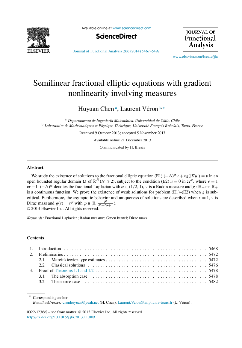 معادلات بیضوی کسر نیمه خطی با غیر خطی گرادیان شامل اندازه گیری 