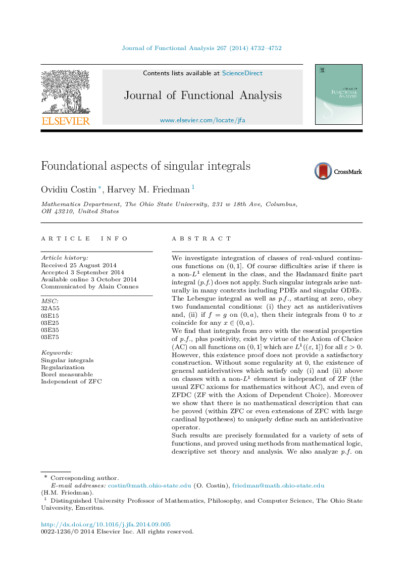 Foundational aspects of singular integrals