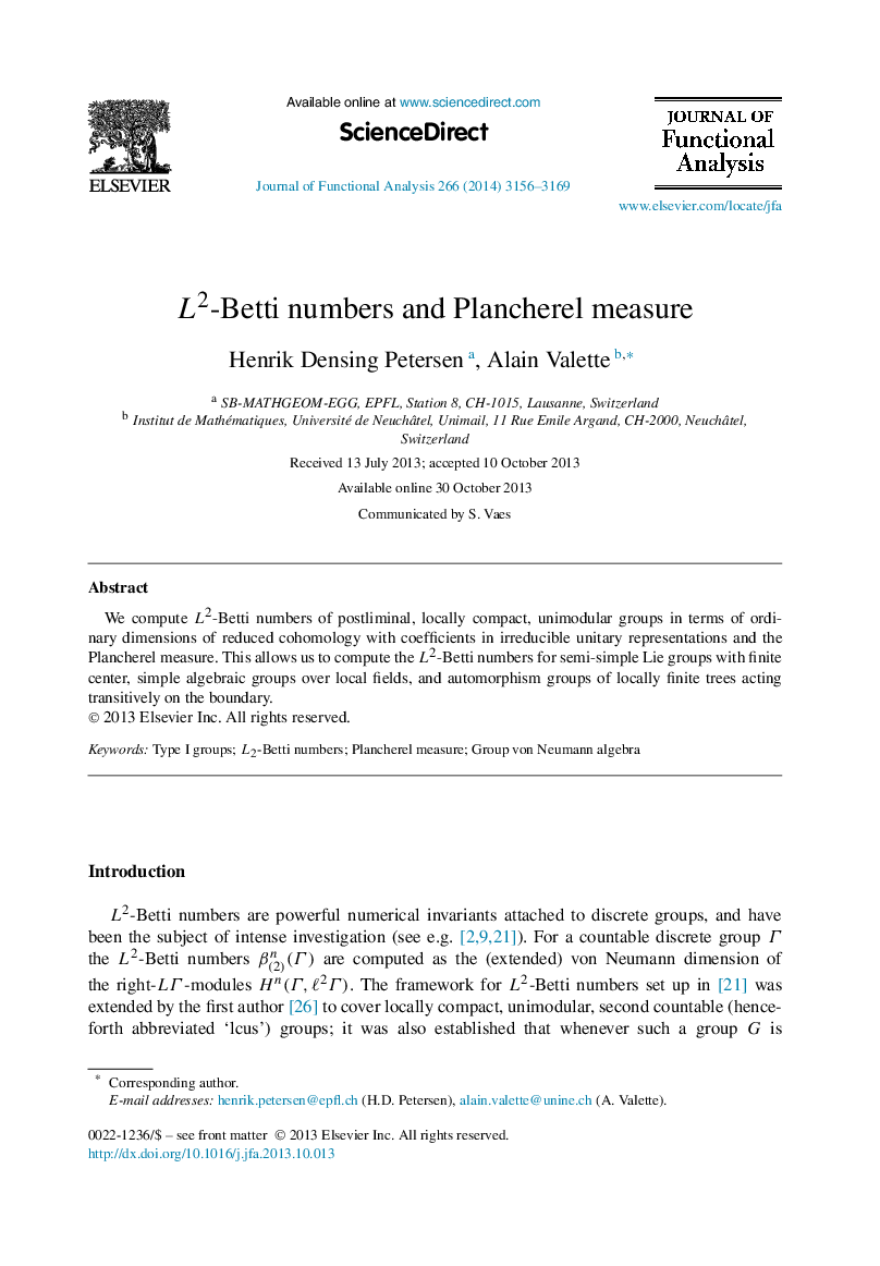 L2L2-Betti numbers and Plancherel measure