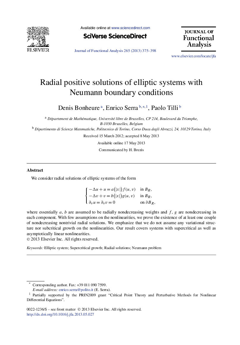 Radial positive solutions of elliptic systems with Neumann boundary conditions