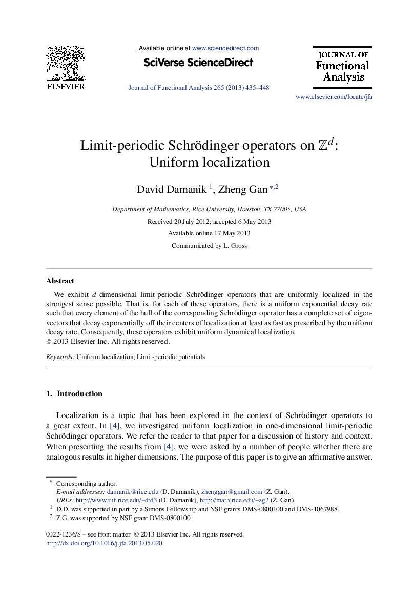 Limit-periodic Schrödinger operators on ZdZd: Uniform localization