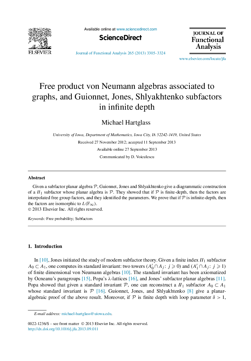 Free product von Neumann algebras associated to graphs, and Guionnet, Jones, Shlyakhtenko subfactors in infinite depth