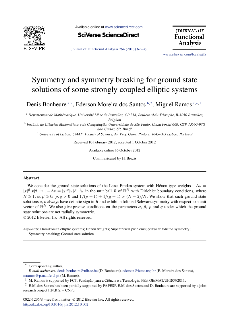 Symmetry and symmetry breaking for ground state solutions of some strongly coupled elliptic systems