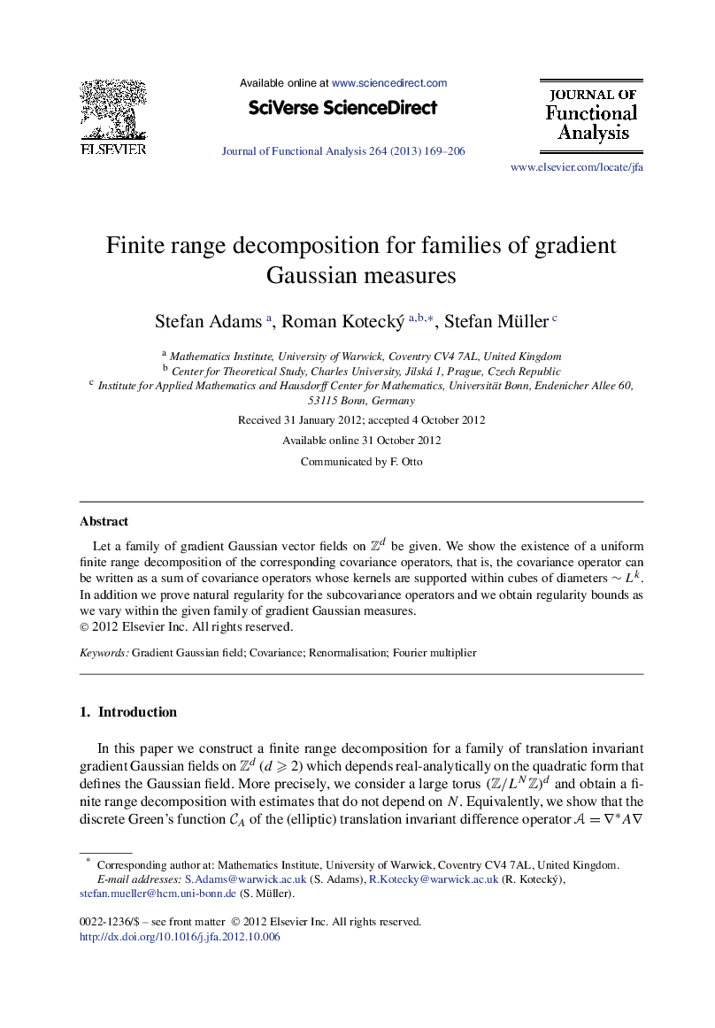 Finite range decomposition for families of gradient Gaussian measures