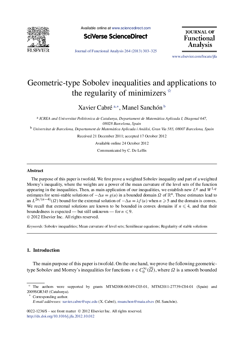 Geometric-type Sobolev inequalities and applications to the regularity of minimizers 