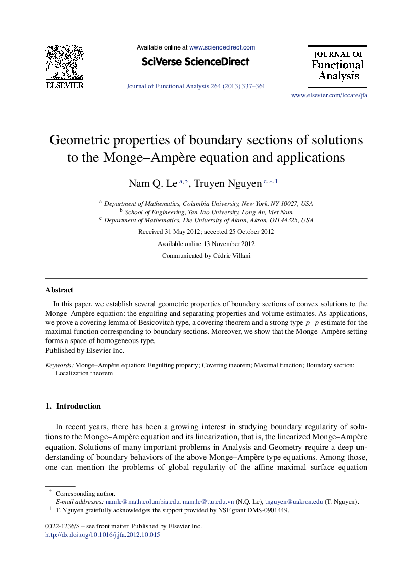 Geometric properties of boundary sections of solutions to the Monge–Ampère equation and applications