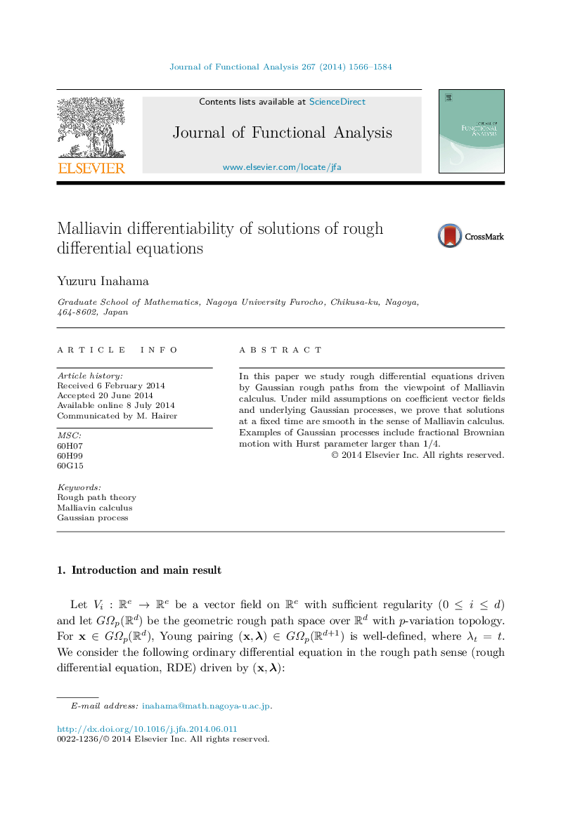 Malliavin differentiability of solutions of rough differential equations