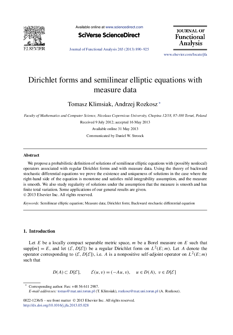 Dirichlet forms and semilinear elliptic equations with measure data
