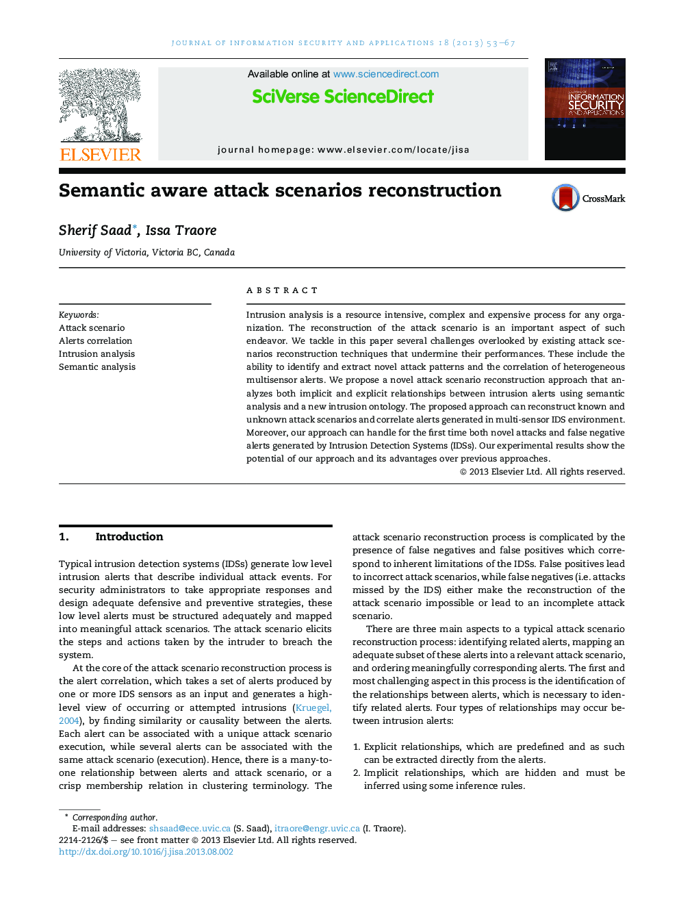 Semantic aware attack scenarios reconstruction