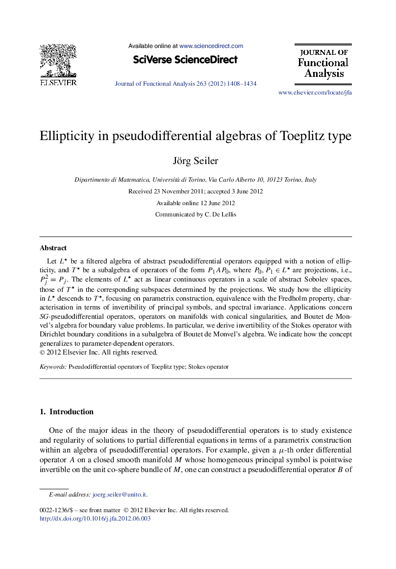 Ellipticity in pseudodifferential algebras of Toeplitz type