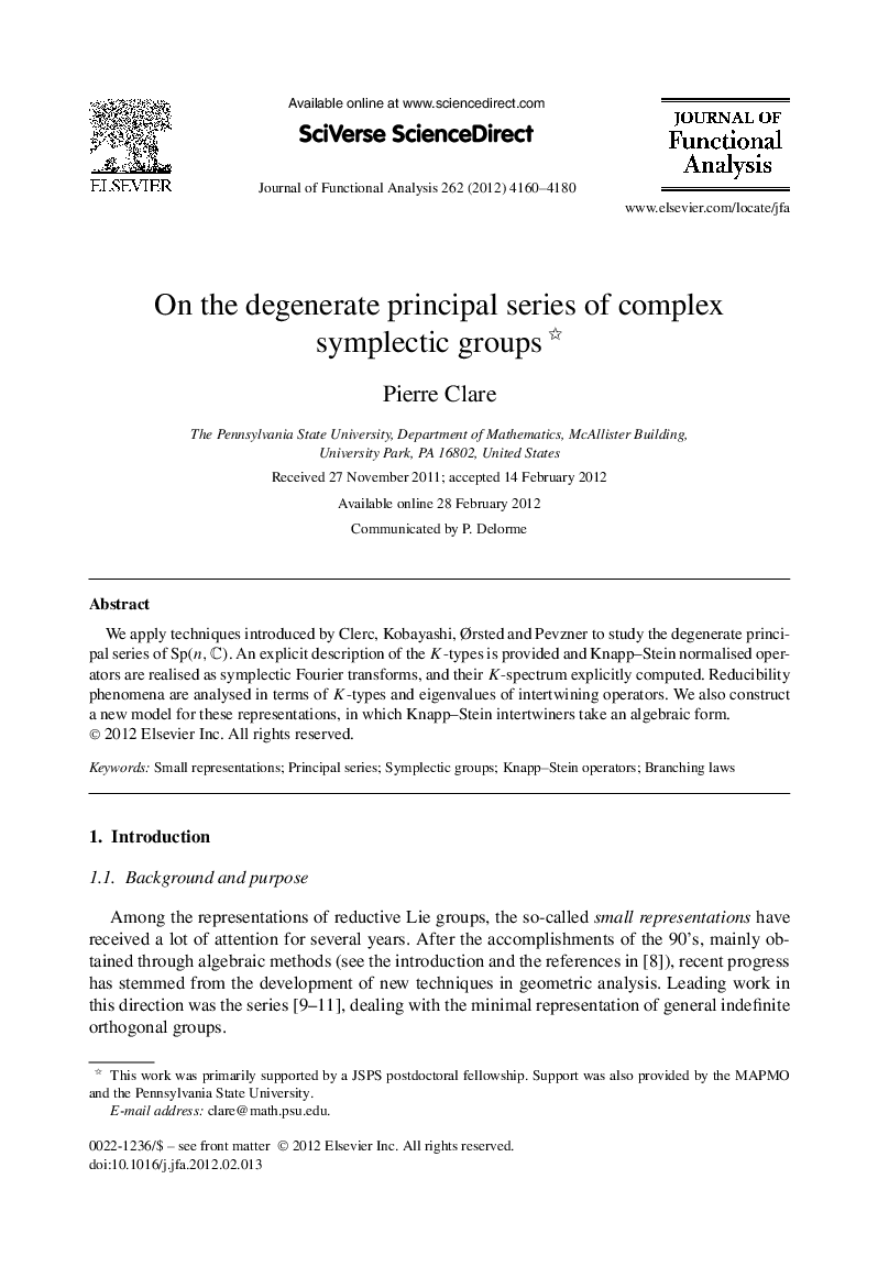 On the degenerate principal series of complex symplectic groups 